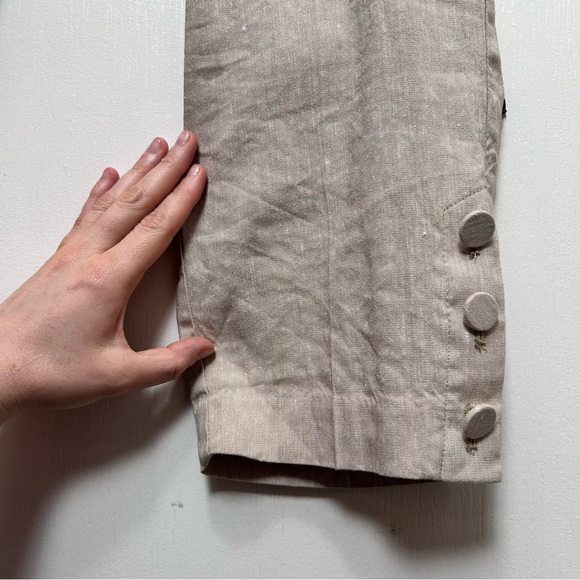 J. Jill Linen Stretch Pull On Ankle Pants M Tall Oatmeal Tan Button Hem - Picture 5 of 7